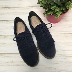 Clarks Somerset Blue Suede Oxford Loafers w/fringe